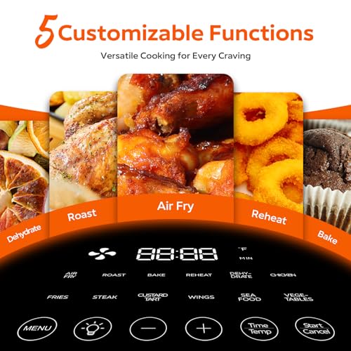Fullwill Air Fryer with Viewing Window 6QT,5 in 1 Multi Function(Air Fry,Roast,Bake,Reheat,Dehydrate) plus 7 One Touch Presets for Wings,Fries,Steak and More,85% Less Oil Cooking for Families : Home & Kitchen