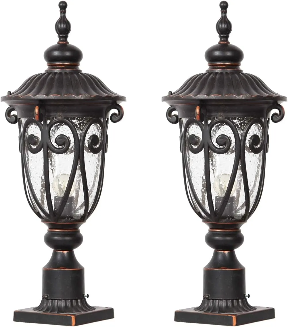 23" Large Outdoor Wall Light for Porch, 2 Pack Aluminium Exterior Wall Mount Lantern for House, Vintage Bronze Outside Wall Sconce with Clear Seeded Glass Shade for Garage