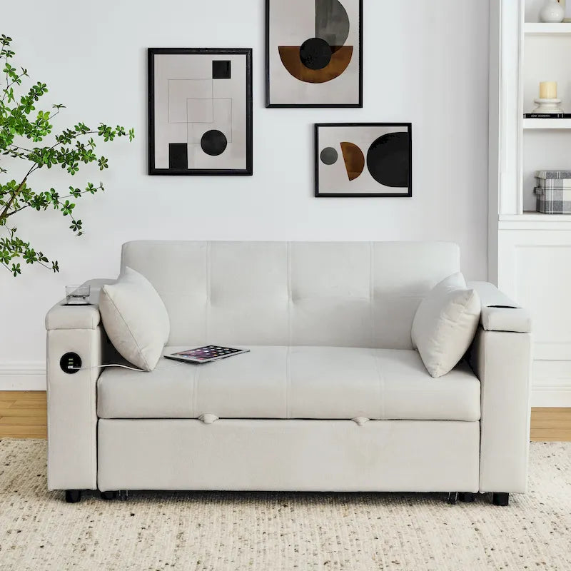 54 Pull-Out Sleeper Sofa Bed Double Seat Recliner Sofa Bed