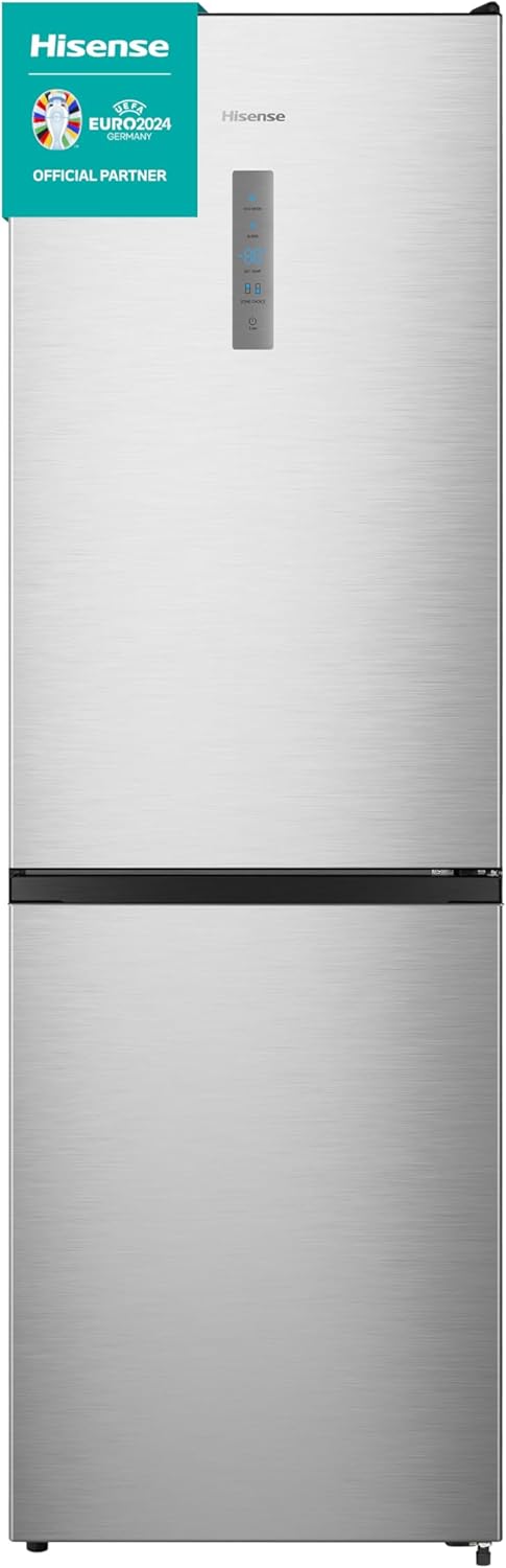 Hisense RB327N4ADD Fridge-Freezer Combination, EEK D, Total NoFrost, Interchangeable Door Hinge, Bottle Grid, 171 Litre Fridge Compartment, 85 Litre Freezer Compartment, Stainless Steel Look