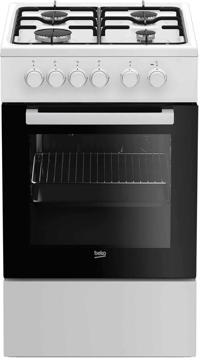Beko - FSS52020DW - Cucina 50x60, Forno Elettrico Statico + Piano con 4 bruciatori a gas e griglie a piattina, Classe A, Controllo Meccanico, Colore Bianco, Dimensioni HxLxP: 85,0 x 50,0 x 60,0