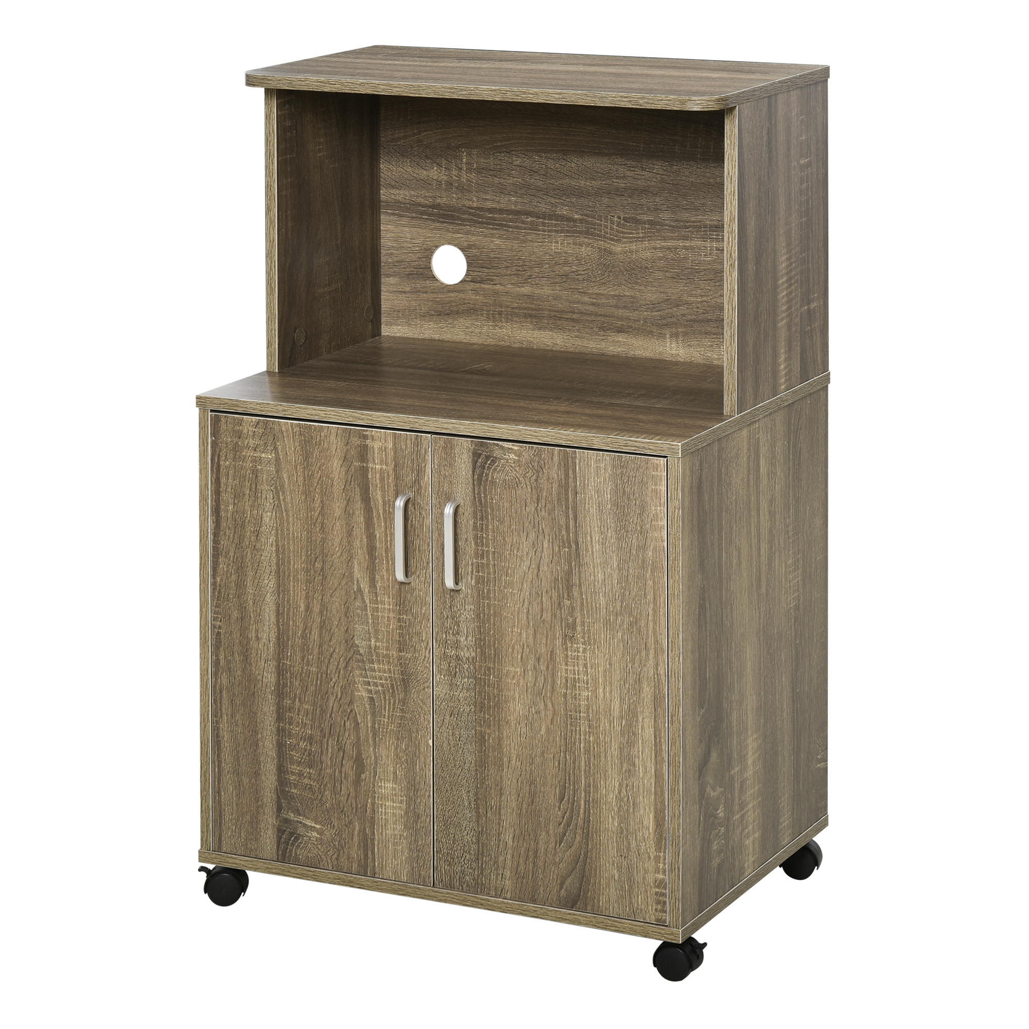 HOMCOM Mikrowellenwagen mit Doppeltürschrank - Maße: 60,4B x 40,3T x 97H cm - Holzimitat