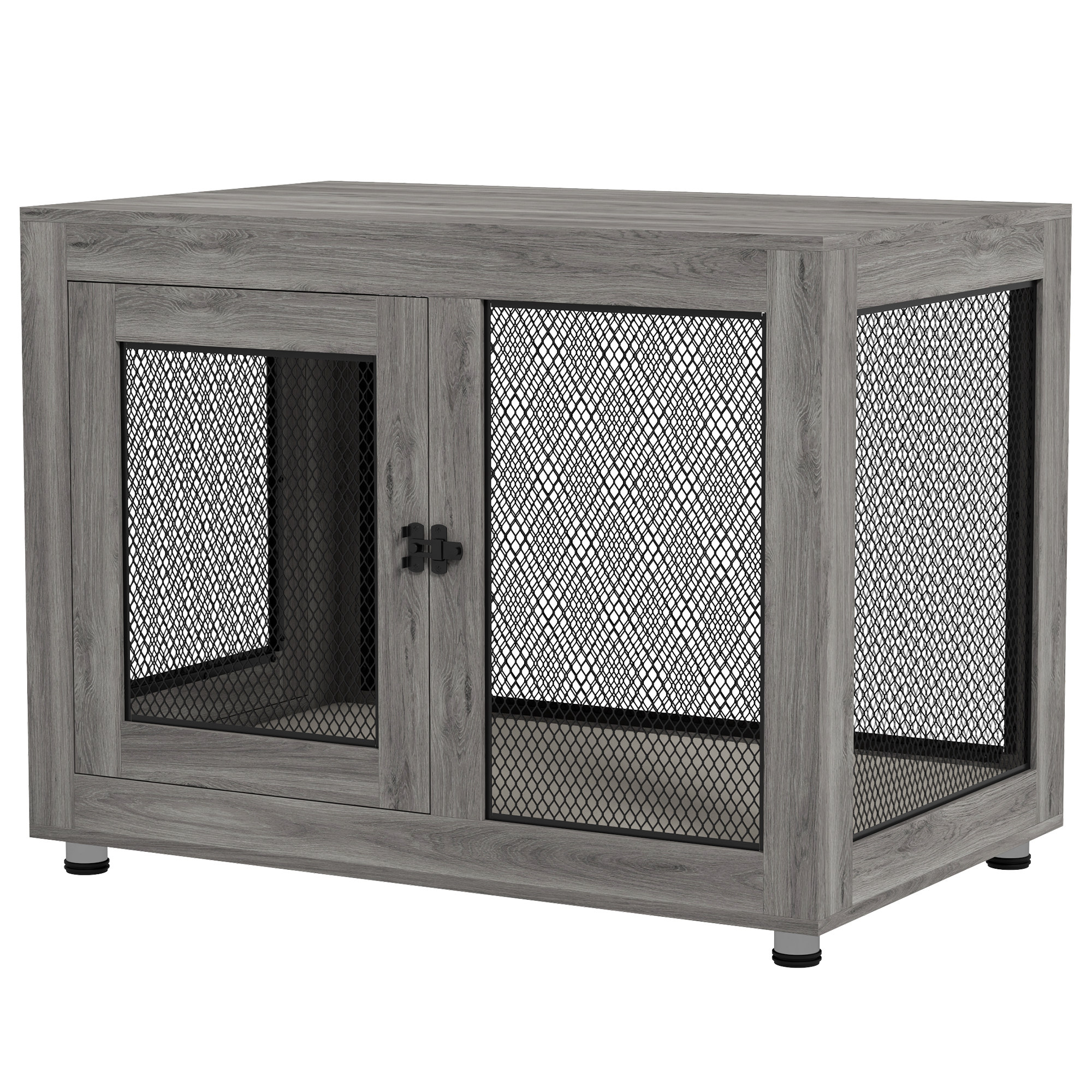 PawHut Hundebox, Welpenbox, mit Ablagefläche, wasserabweisendes Kissen, Stahlgitter, verstellbare Füße, 94x60x71,5 cm