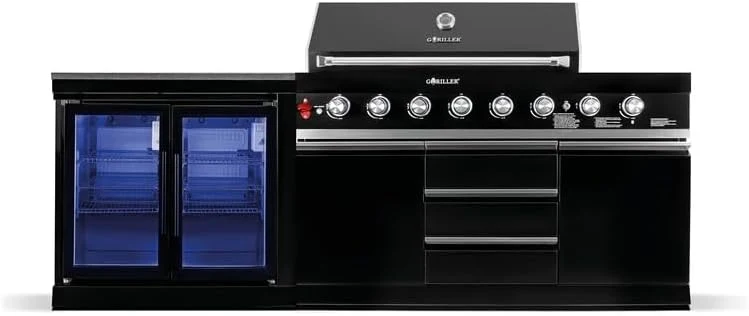 GORILLER BLACKBACK S2 Outdoor-Küche, XXL-Gasgrill mit Doppel-Kühlschrank, Edelstahl, Schwarz