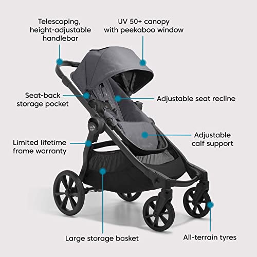 Baby Jogger City Select 2   Passeggino, navicella e protezione dalle intemperie, leggero e compatto, convertibile da singolo a doppio, ardesia radiante : Prima infanzia