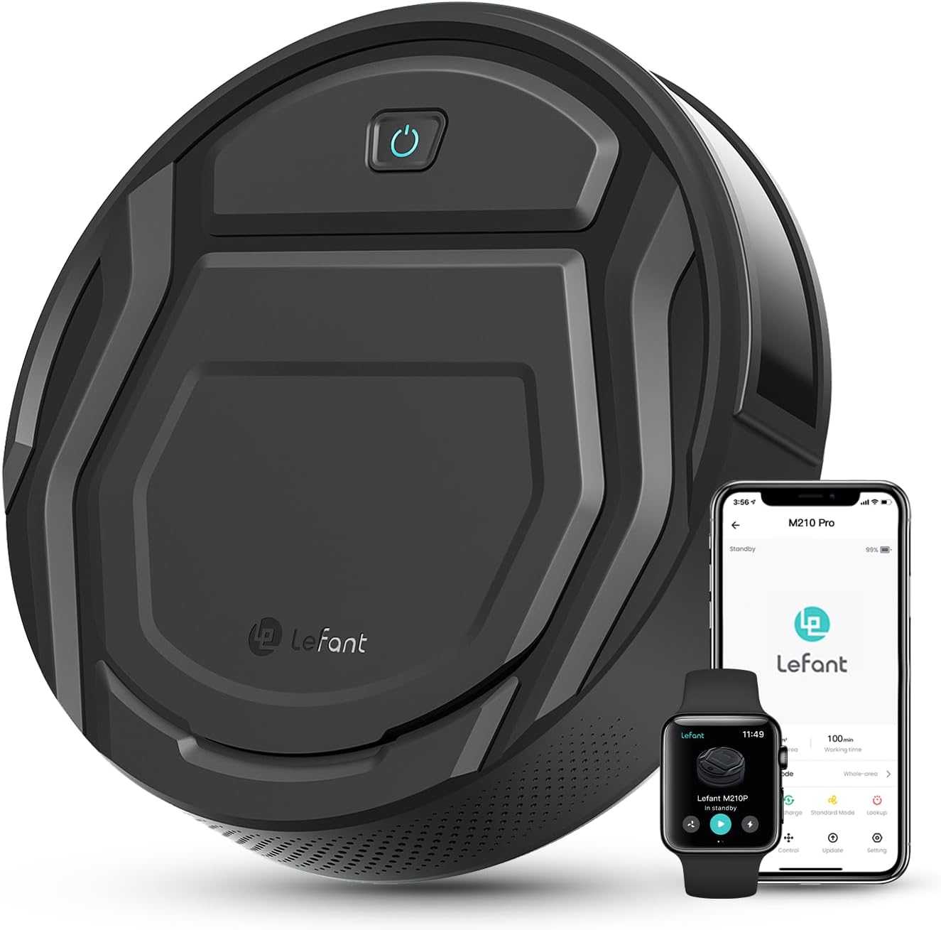 Lefant Robot Aspirapolvere con 2200Pa, Senza Grovigli,7,6cm Ultra Sottile,Autocaricante,Wi-Fi/App/Alexa,120 Minuti,6 Modalit脿 di Pulizia,Ideale per Peli di Animali Domestici,Pavimenti Duri M210-Pro