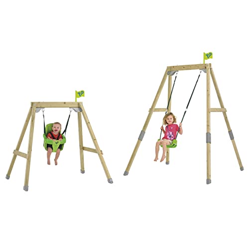 TP Toys Forest Acorn   Altalena in legno con 2 altalene regolabili e picchetti, in legno trattato a pressione, certificato FSC, struttura a ghianda da bassa a piena altezza, dai 3 anni in su : Giochi e giocattoli