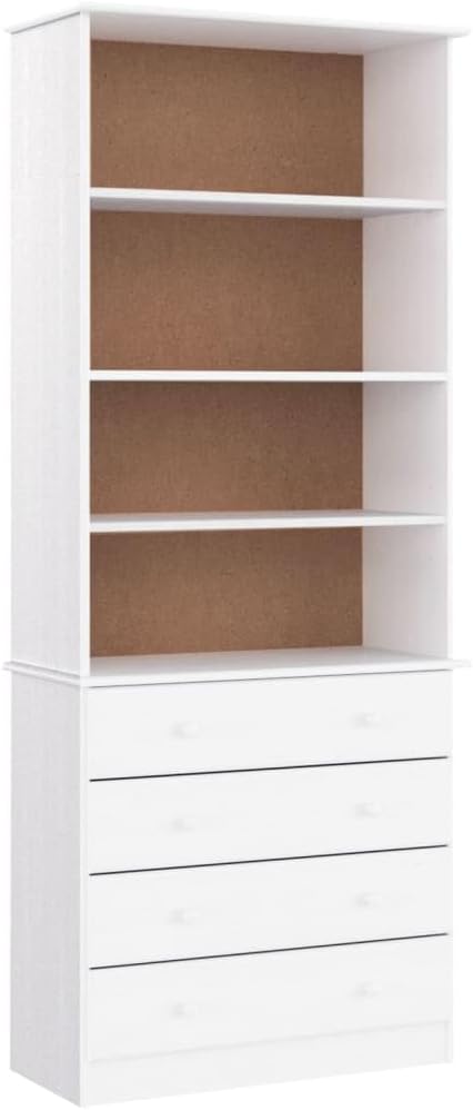 vidaXL Libreria con Cassetti Alta Bianca 77x35x186,5 cm Massello Pino