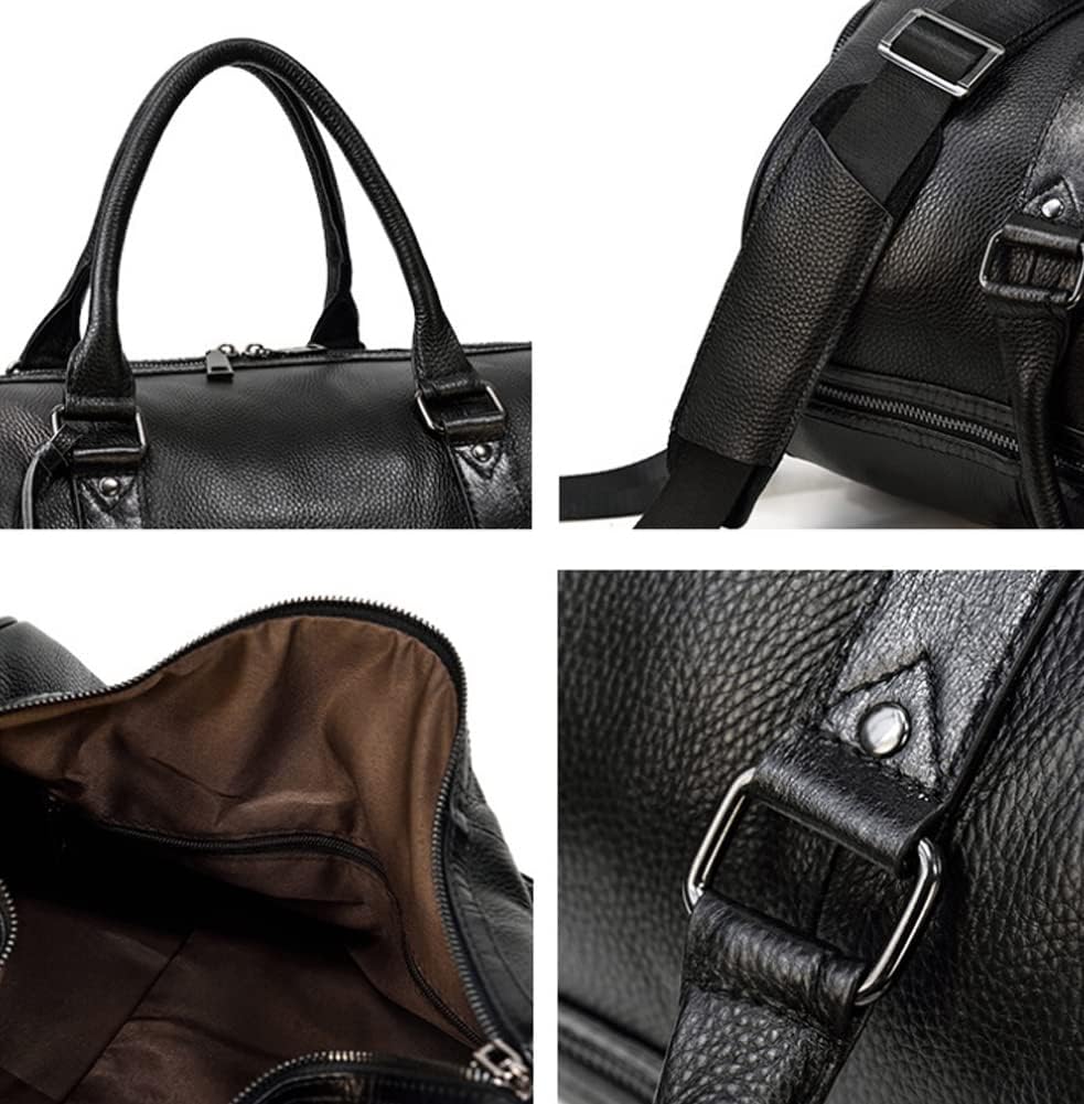 Herren-Reisetasche, Herren-Reisetasche aus echtem Leder, Retro-Handtasche, große Kapazität, Sporttasche, Platz-Gepäcktasche, mit Schuhposition 18 Zoll, Schwarz, Einheitsgröße