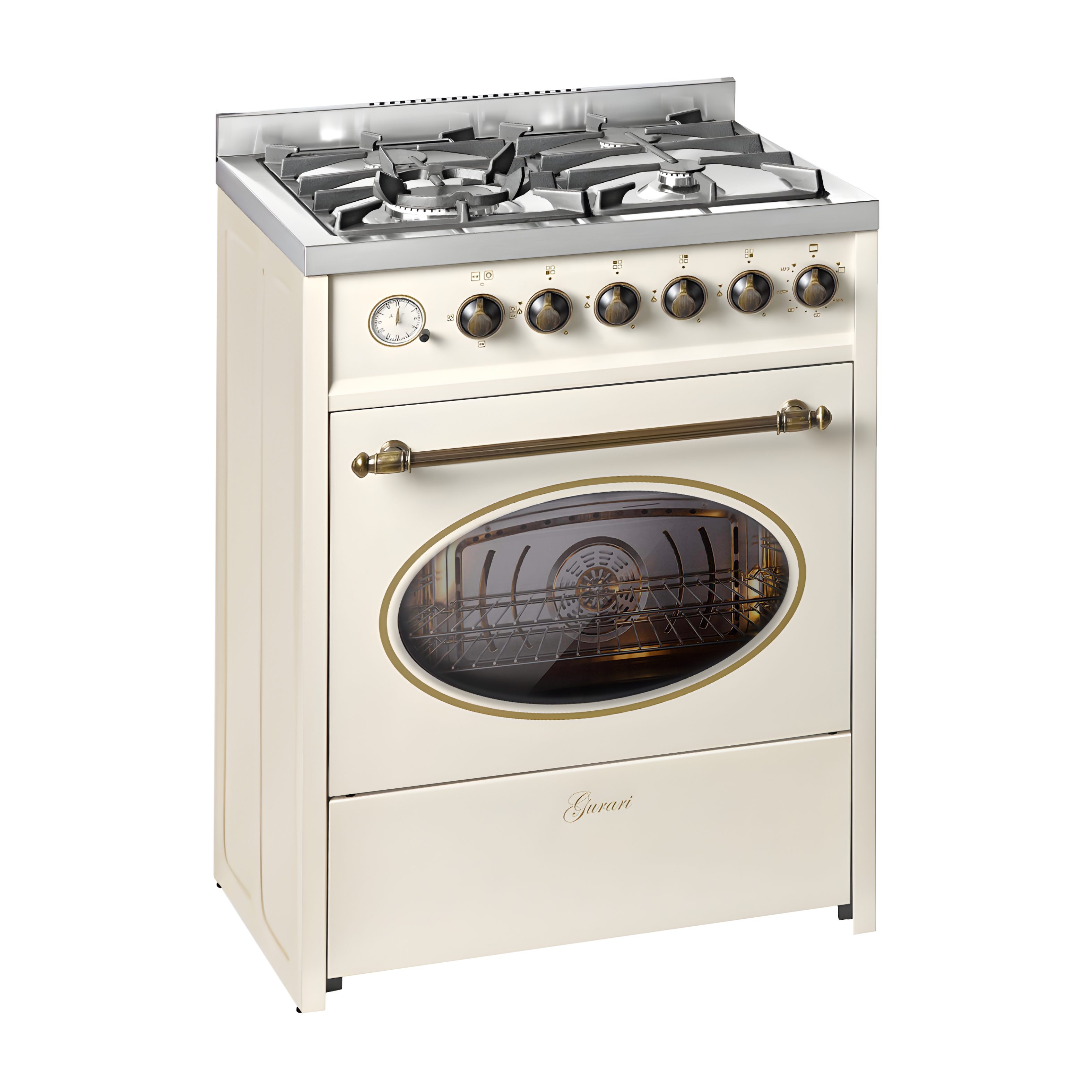 Gas-Standherd Retro Gas Elektro Standherd 60 cm Erdgas Fl.Gas 4 Kw WOK, 8 Funktionen+ Dunstabzugshaube 60 cm E 614 Cr r+GCH C 046 IS 6 N