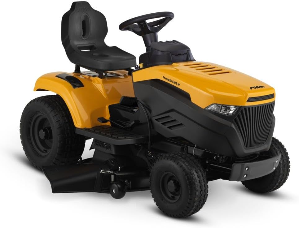 STIGA Tornado 5108 W trattorino da giardino 108 cm - motore bicilindrico ST550 da 586 cc - scarico laterale e mulching - asse anteriore in acciaio - fari a LED - gancio di traino e carica batteria