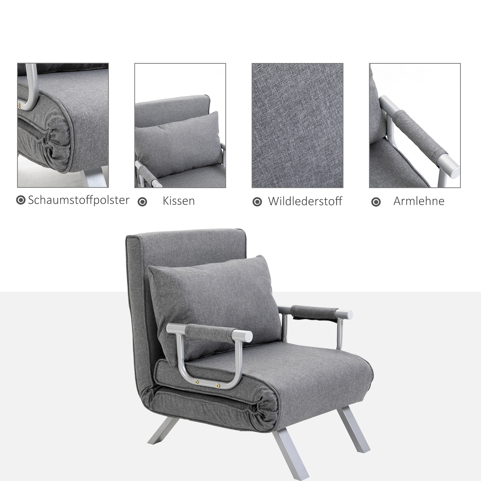 HOMCOM slaapbank met armleuningen slaapfauteuil logeerbed opklapbed chaise longue