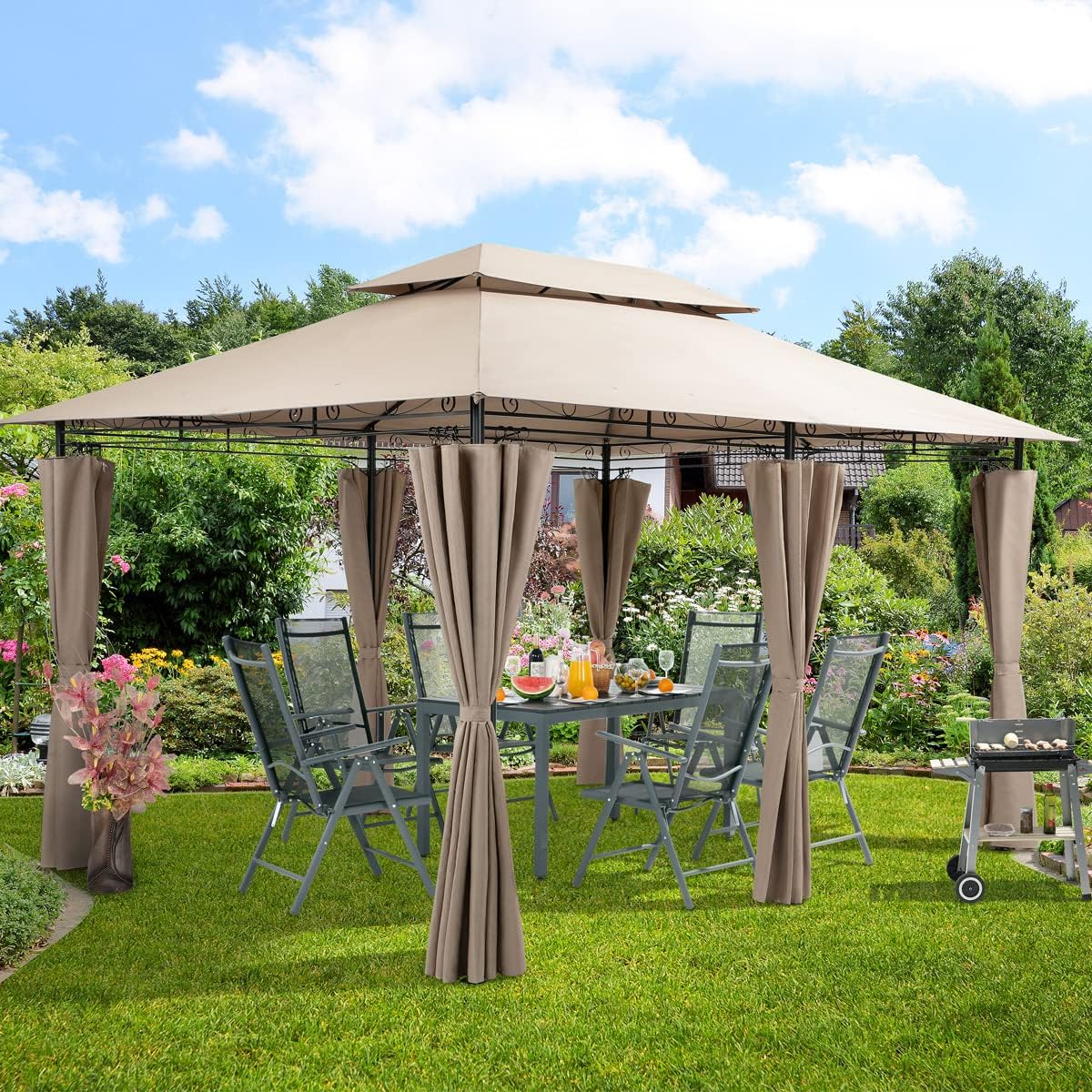 CASARIA Topas Pavilion Gazebo 3 x 4 m in Durable Metal Water Repellent with Side Panels for Garden Parties