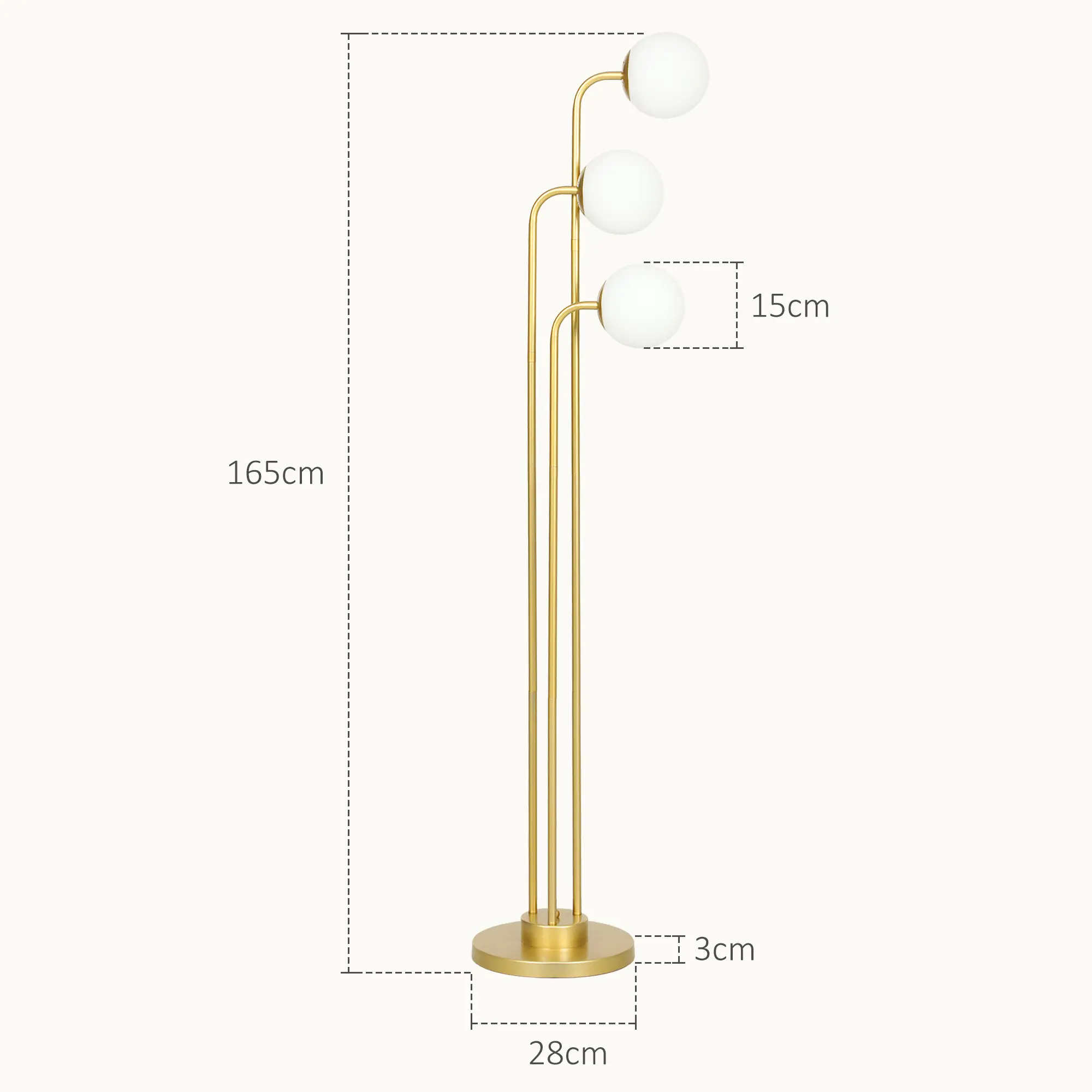 HOMCOM Stehlampe drehbar 3 Schirme Wohnzimmer Leselampe Gold