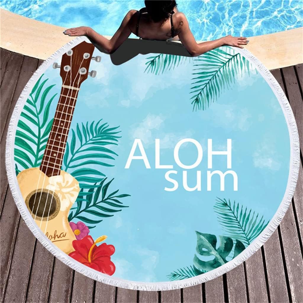 LiChA Microfiber Marble Abstract Pattern Beach Towel Round Large Watercolor Yoga Towel with Tassel Beach Mat Blanket Cover