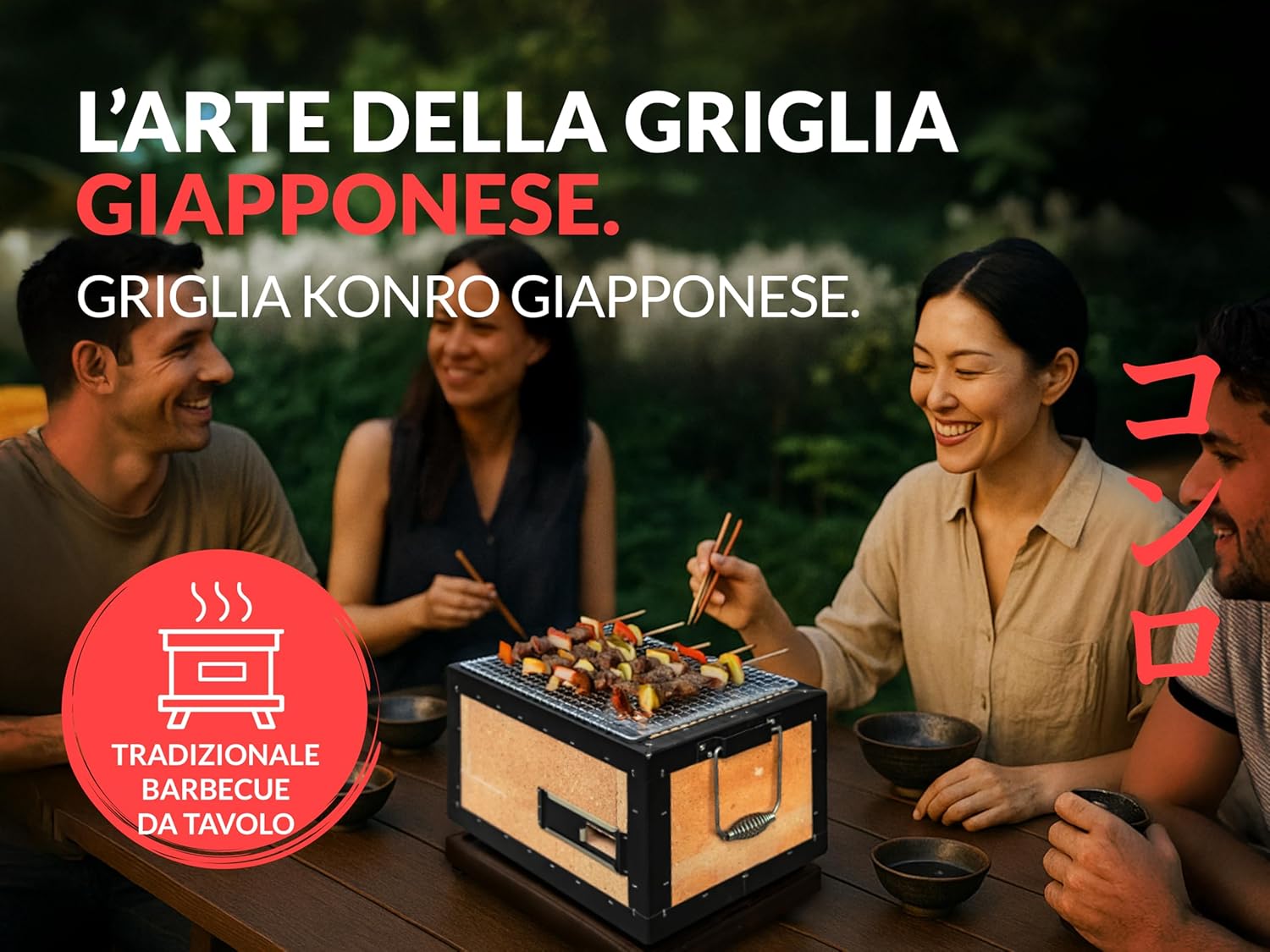 Griglia Konro – Barbecue giapponese tradizionale a carbone in pietra diatomite naturale – Ideale per Yakitori & Yakiniku – Grill da tavolo compatto – Fatto a mano in Giappone – Grande (77x23x20cm)