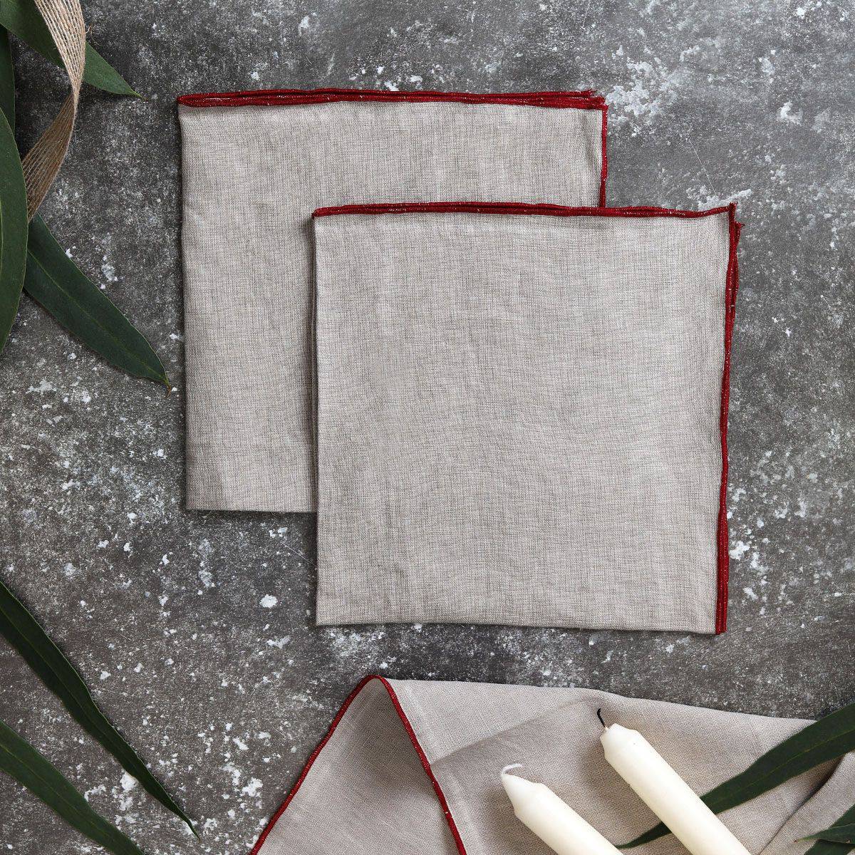 Linen Natural and Deep Red Napkins