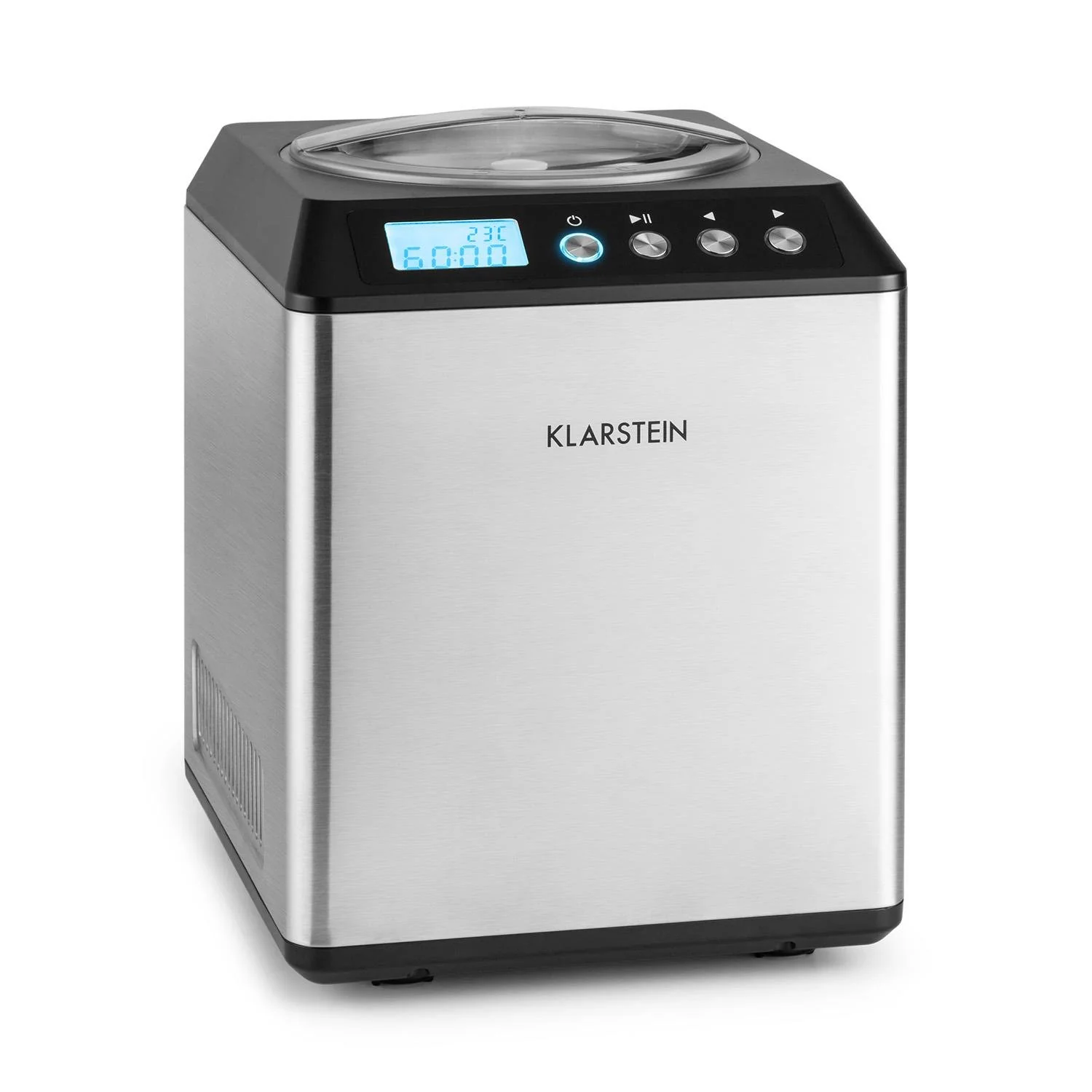 Klarstein Vanilla Sky - macchina per gelato, preparatore di gelato, gelatiera, funzione di mantenimento freddo, display LED, timer, acciaio inox, facile da pulire, 180 watt, capacità 2 litri, colore argento