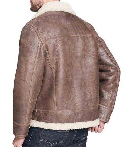Men’s Shearling Brown Rugged Leather Jacket