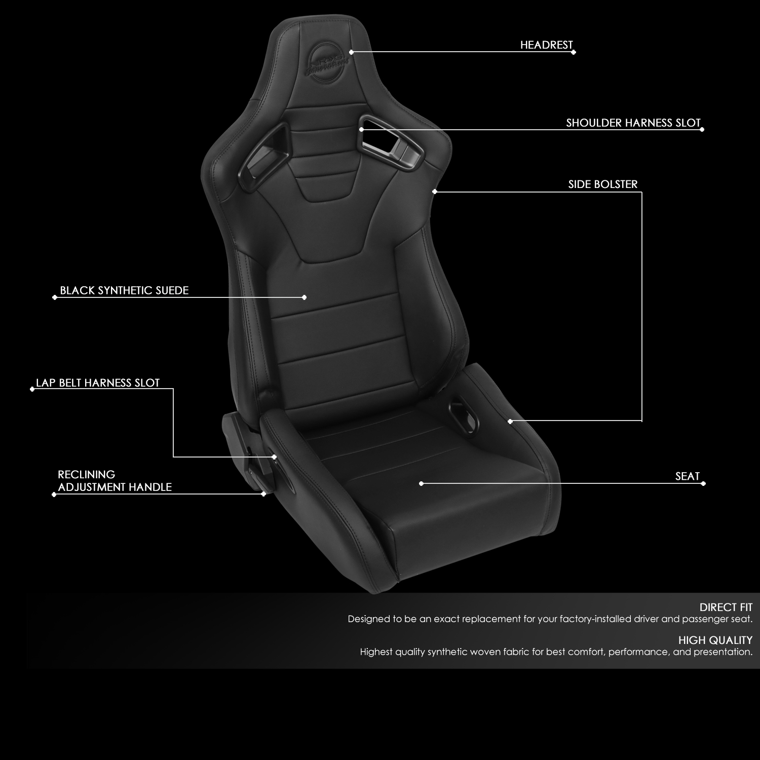 NRG Innovations Reclining Racing Seats Pair, PVC Leather, Carbon Fiber Pattern, with Sliders