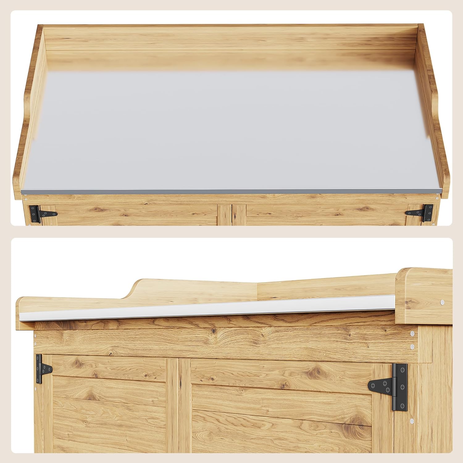 Bealife Tavolo per Piante con Mobile Base, Armadietto da Esterno in Legno,Mobiletto da Giardino con Piano di Lavoro con 1 Ripiano Mobile per Uso Interno ed Esterno (Naturale, 98x48x95 cm)