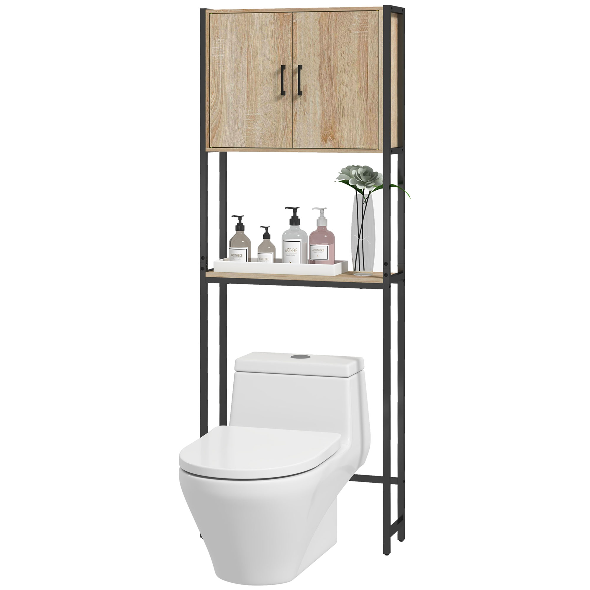 kleankin Toilettenregal Badezimmermöbel über Toilette WC mit 2 Türen und offenem Regal