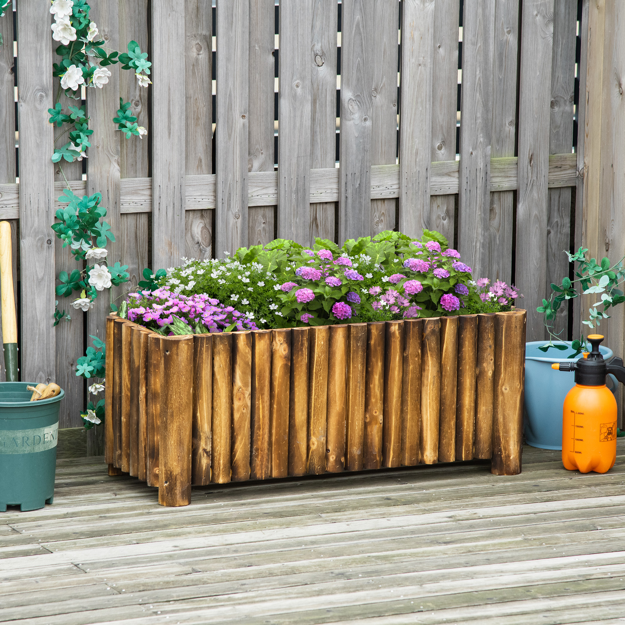 Outsunny Hochbeet Pflanzkasten Kräuterbeet Pflanzbeet Gemüse Blumenbeet Blumenkasten, Tannenholz 100x38,5x40 cm