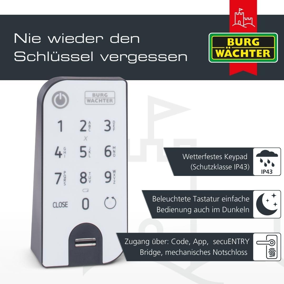 Elektronisches Türschloss secuENTRY easy 7602 FP mit Zylinder und Fingerprint-Keypad, Öffnung per App, Pincode oder Funkschlüssel, für Türstärken bis
