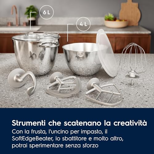 Electrolux Impastatrice Planetaria Robot da Cucina Multifunzione, E6KM1 4BPT, Mixer Planetaria Professionale, Ciotola 6 & 4 Litri Capacità, Con Frusta Da Cucina, 1200W, Acciaio Inox & Nero Opaco : Amazon.it: Casa e cucina