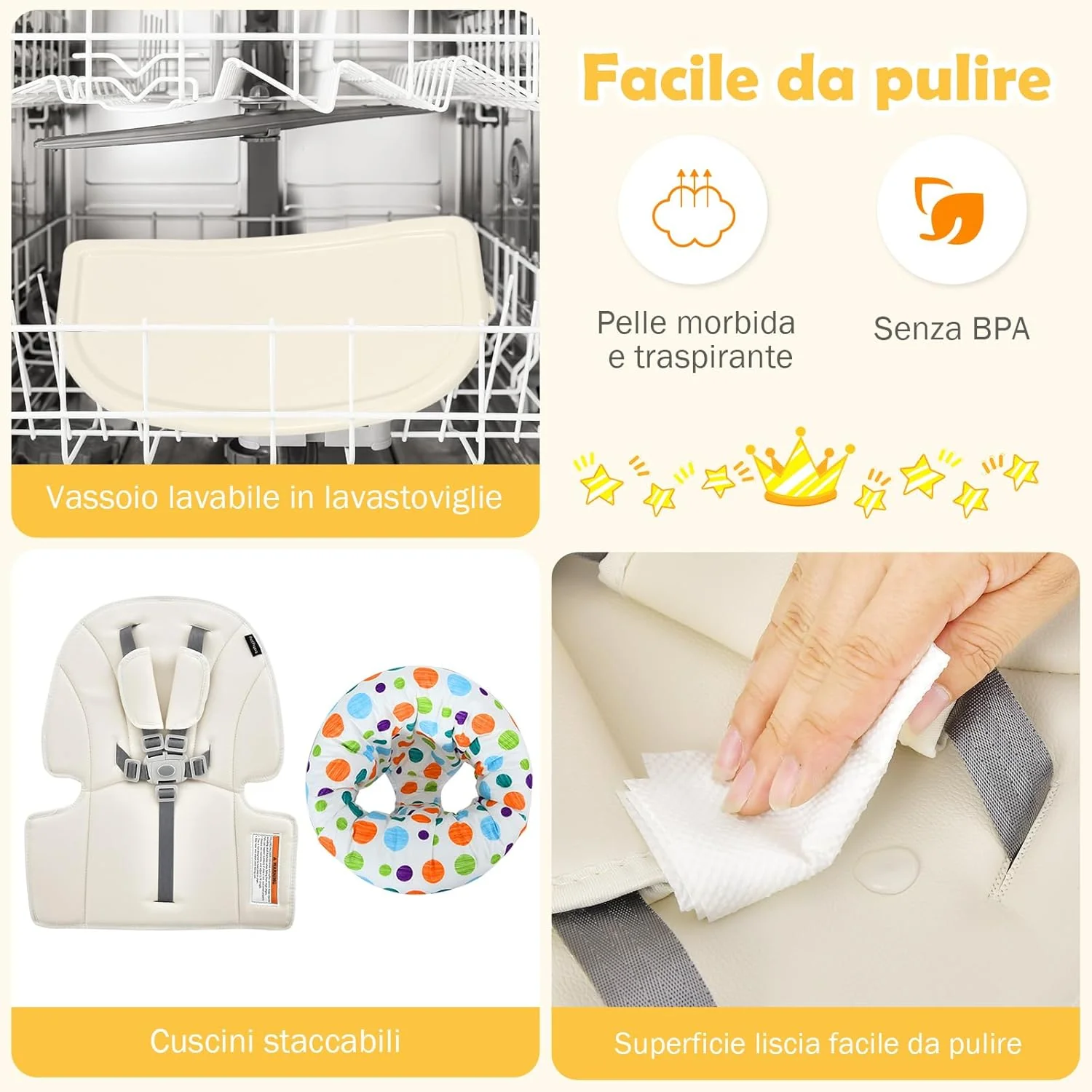 6 in 1 Seggiolone per Bambini, Seggiolone con Altezza Regolabile con Vassoio a 2 Livelli e Cesta, Centro Attività per Bambini, Set Tavolo e Sedia con Mattoncini per Bambini (beige)