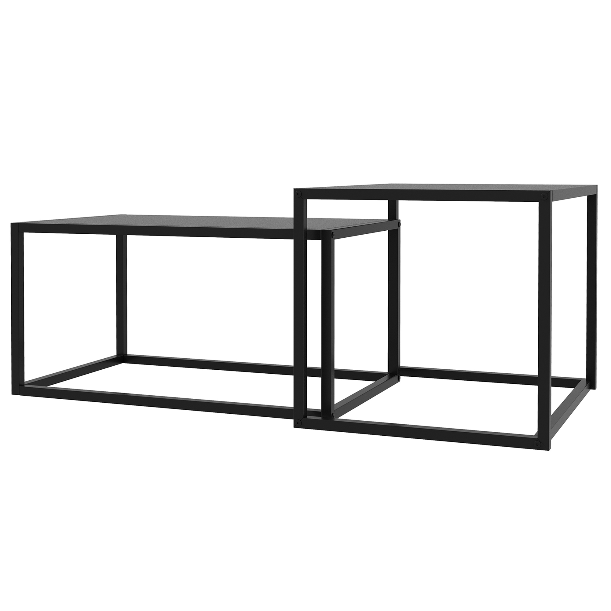 HOMCOM Set aus 2 ineinander verschachtelten rechteckigen Couchtischen im industriellen Stil aus mattem schwarzen Stahl