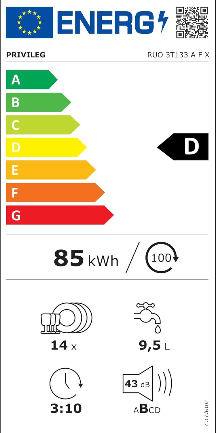 Privileg RUO 3T133 A F X Unterbau-Geschirrspüler 60 cm / 14 Maßgedecke / Fast&Clean 28’ / Auto Door / Push&Go / Option Multizone / Startzeitvorwahl / Vollwasserschutz [Energieklasse D]