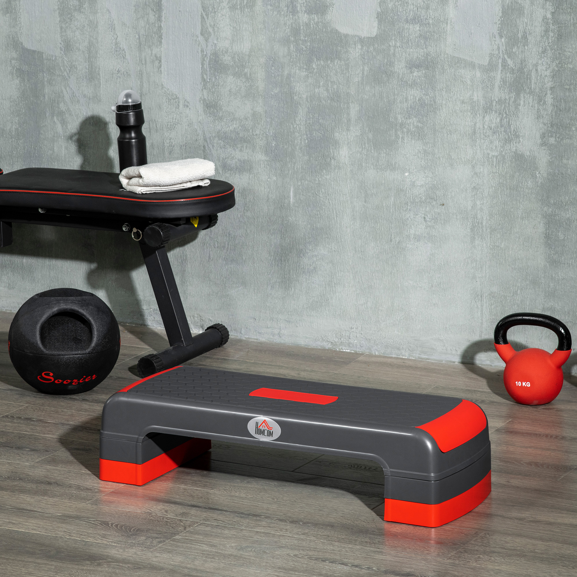 HOMCOM Stepper höhenverstellbare Stepper Aerobic Stepper, Rot + Schwarz