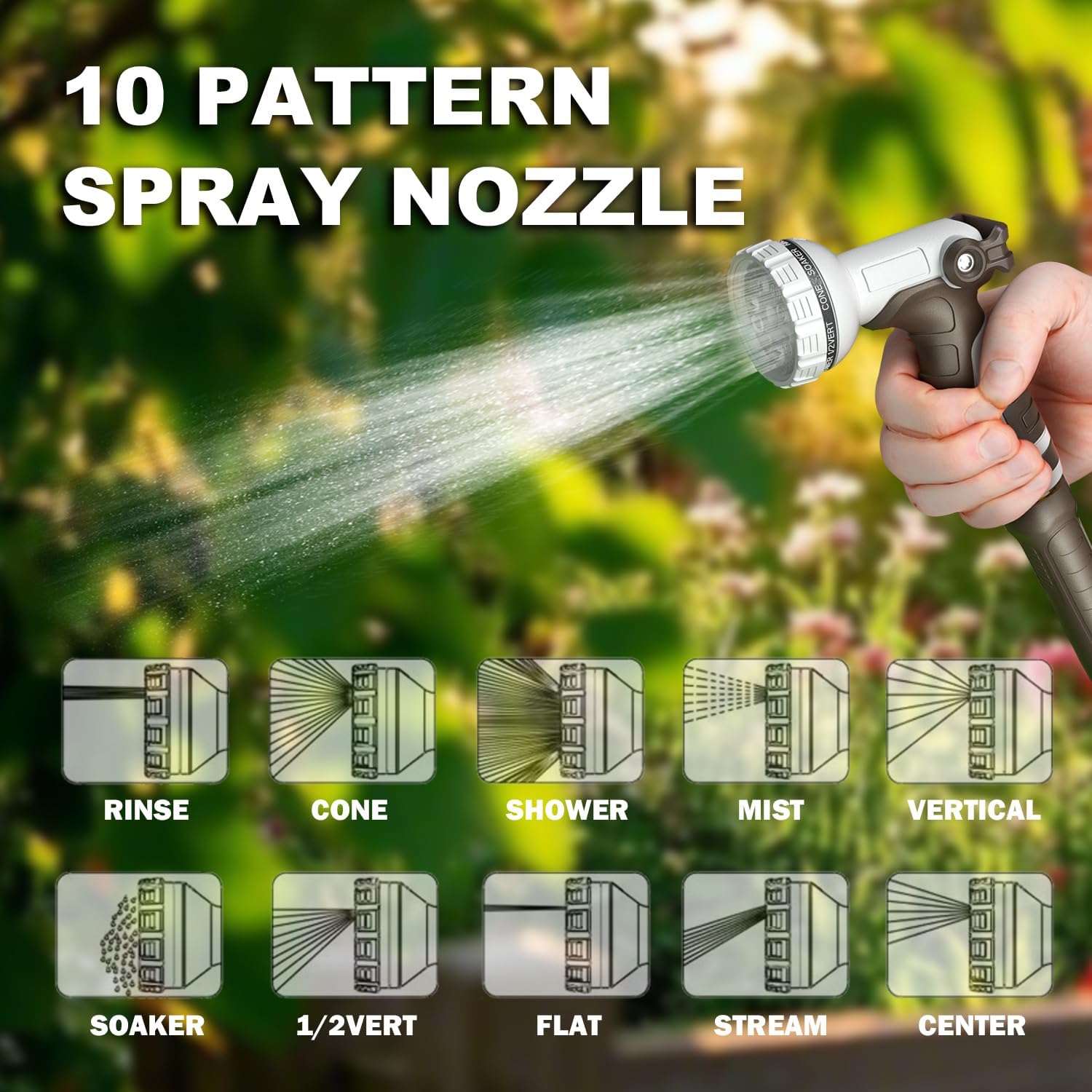 Retractable Garden Hose Reel  5/8 in 100+6 ft  Heavy Duty Wall Mounted Water Hose Reel  Spring Power Automatic Rewind  Any Length Lock  180° Swivel Bracket  10 Pattern Spray Nozzle