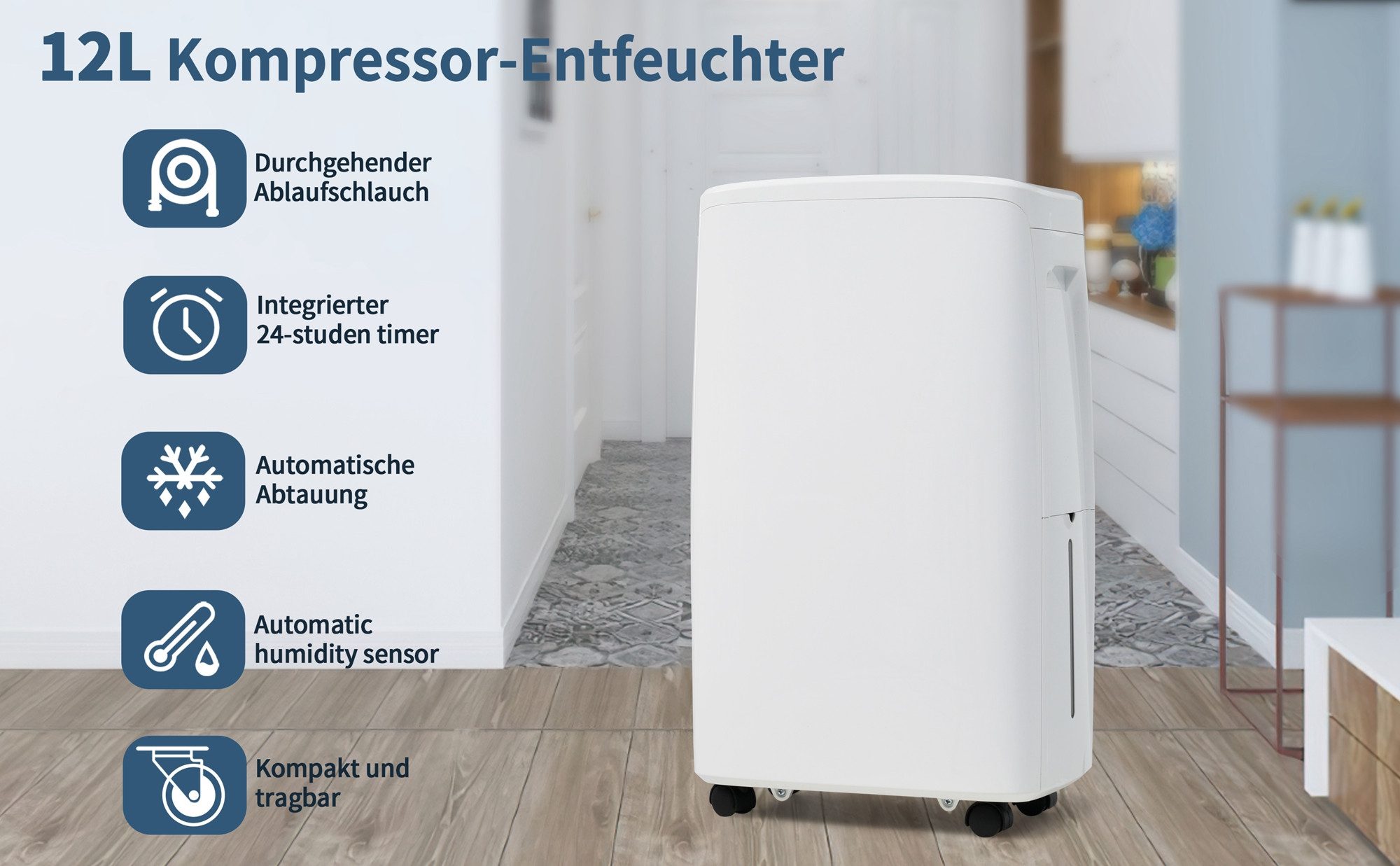 Luftbefeuchter 12L/Tag Luftentfeuchter 3in1 für 15