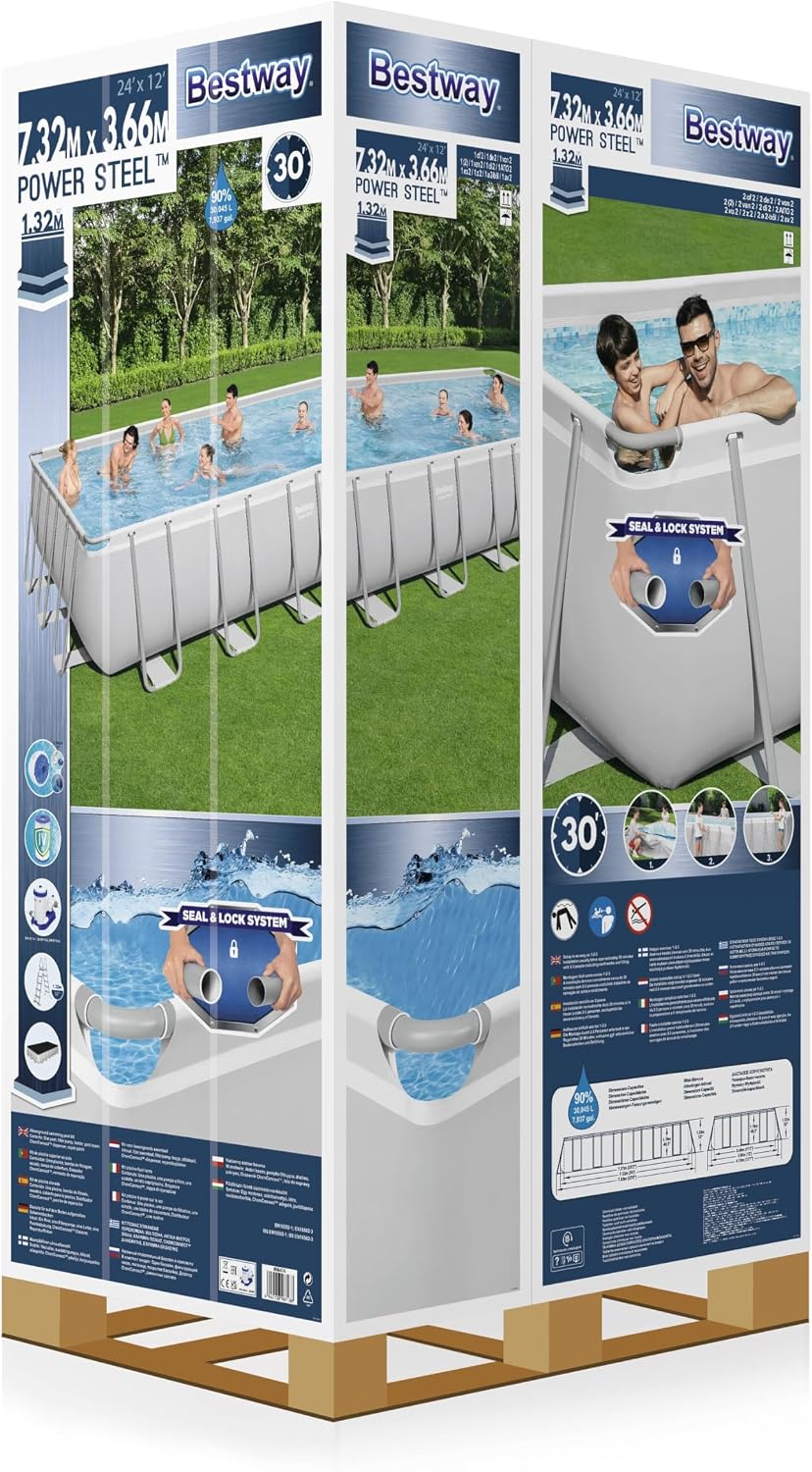 Bestway Power Steel 56474-3 Set oberirdischer Pool, rechteckig, 732 x 366 x 132 cm