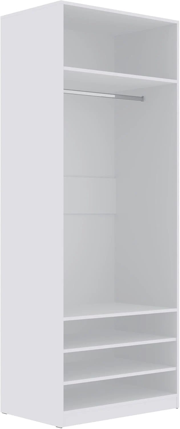 Marmex Garderobenschrank ohne Türen TRES 03B, weiß (80x206x51 cm), offener Kleiderschrank mit Kleiderstange, Ablagen für Kleidung und Schuhe