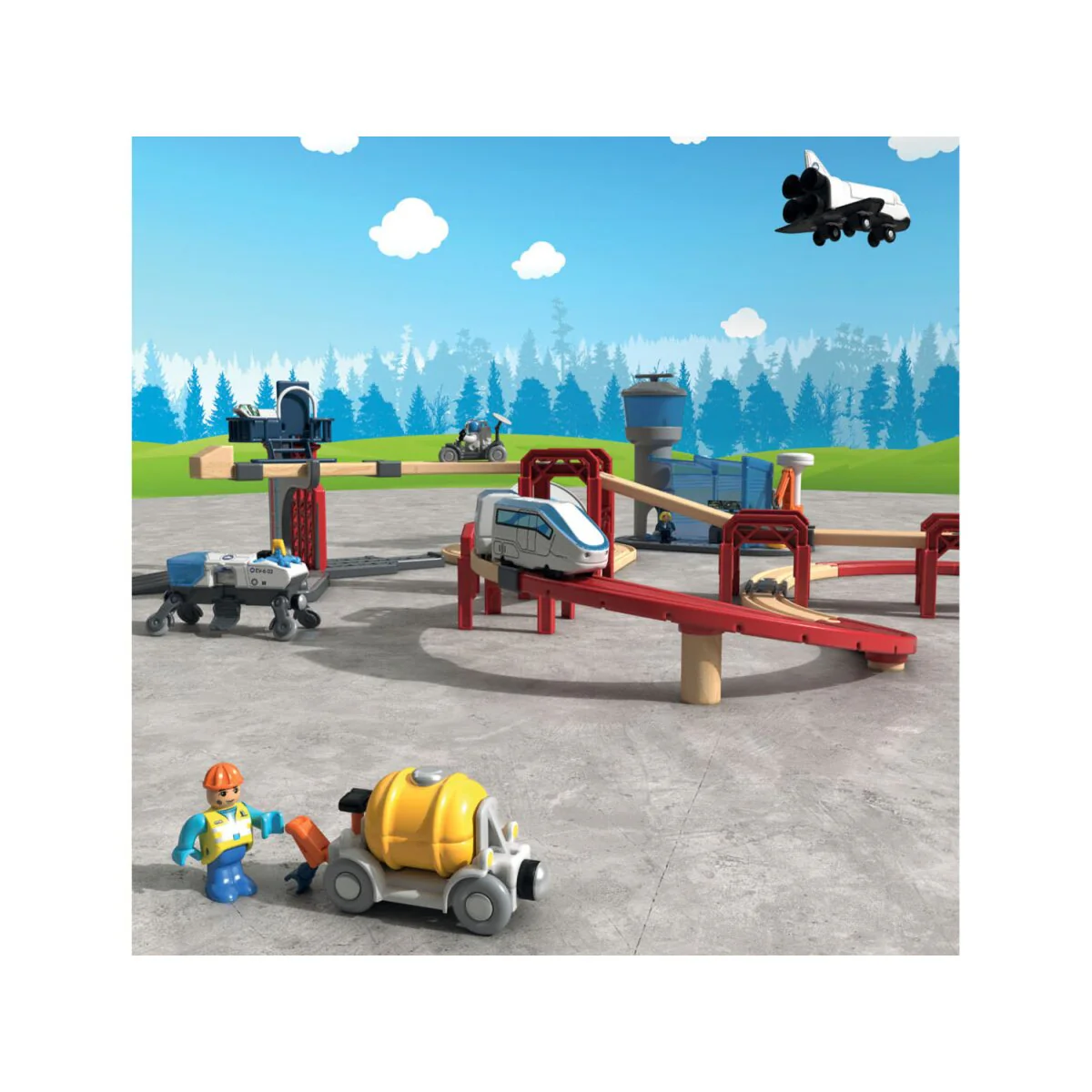 Playtive Houten Treinset Ruimtestation, 67-delig - B-keus als nieuw