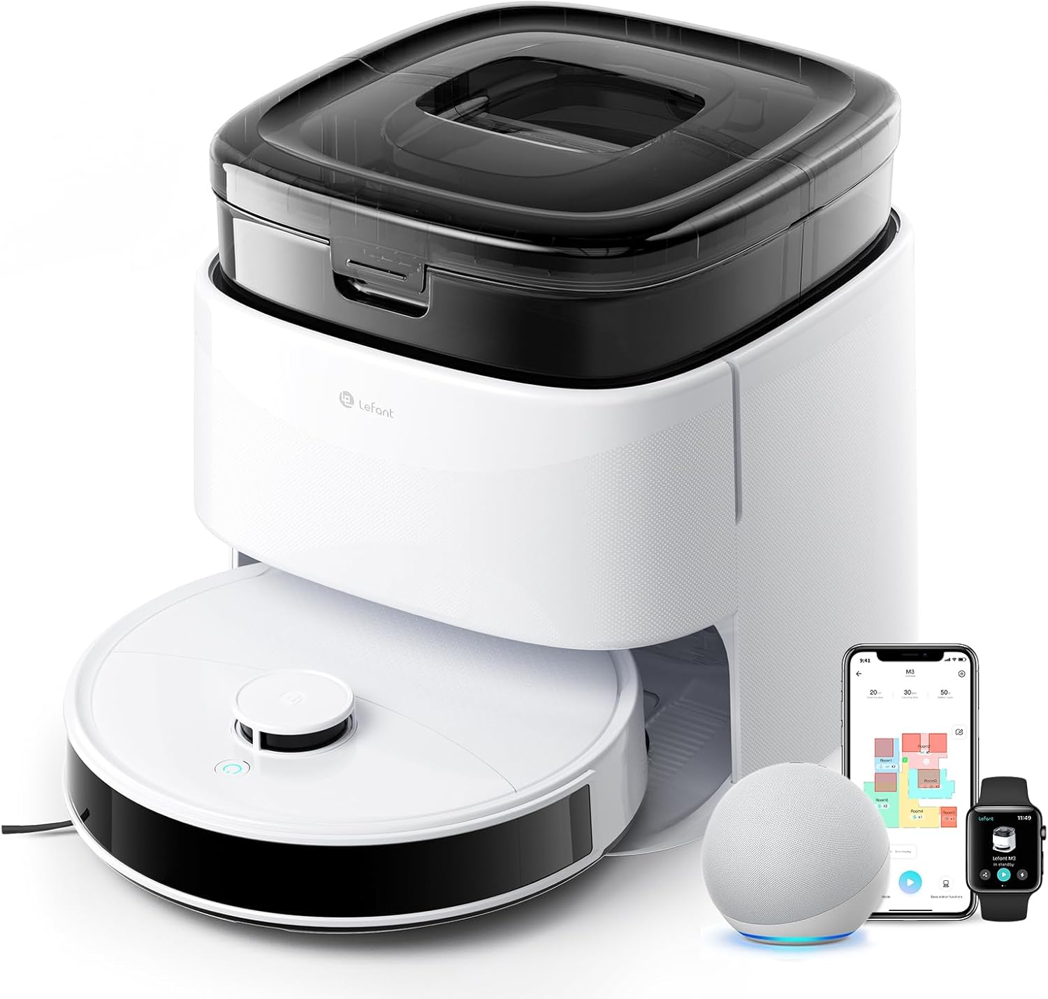 Lefant Robot Aspirapolvere con 2200Pa, Senza Grovigli,7,6cm Ultra Sottile,Autocaricante,Wi-Fi/App/Alexa,120 Minuti,6 Modalit脿 di Pulizia,Ideale per Peli di Animali Domestici,Pavimenti Duri M210-Pro