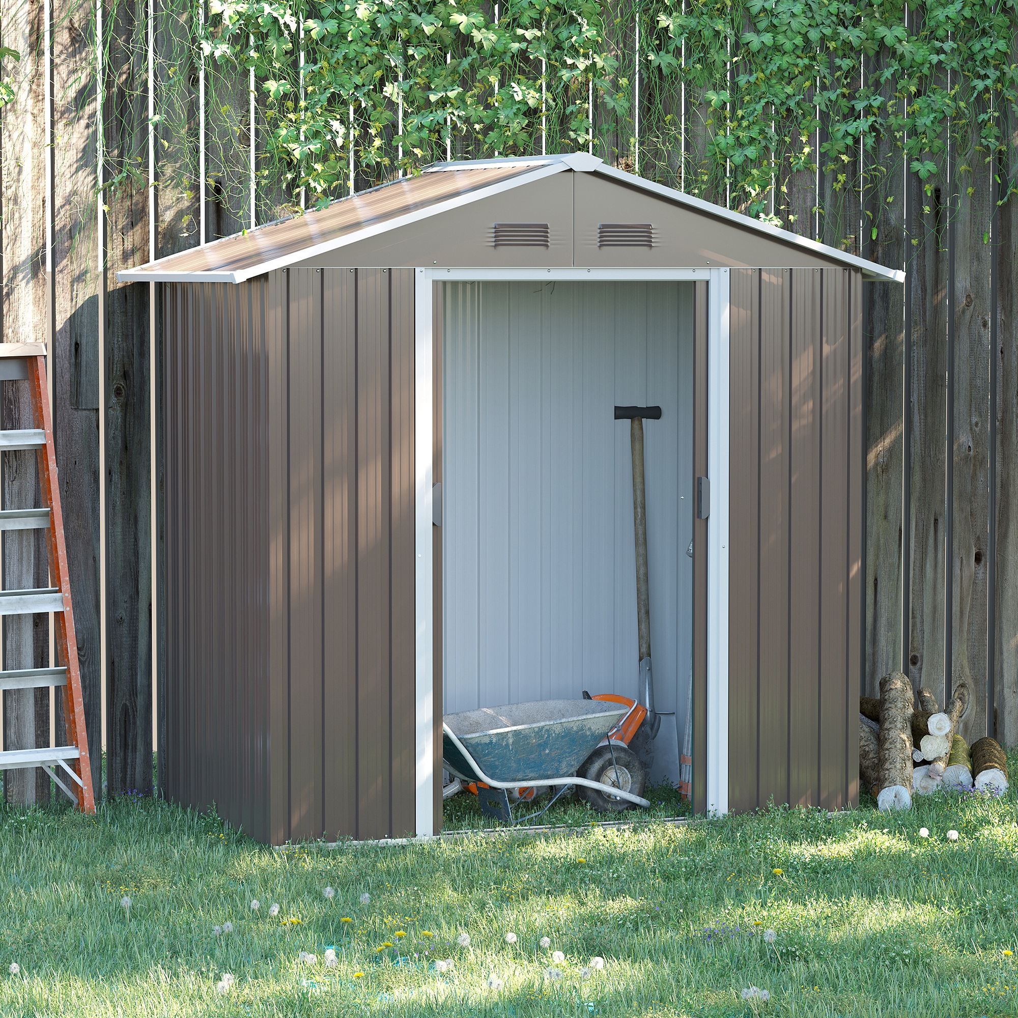 Outsunny Metall Gartenhaus 1,8 m², Metall Geräteschuppen, 194 x 110 x 184 cm, großer Stauraum im Freien mit Schiebetüren und 4 Belüftungen, Grau