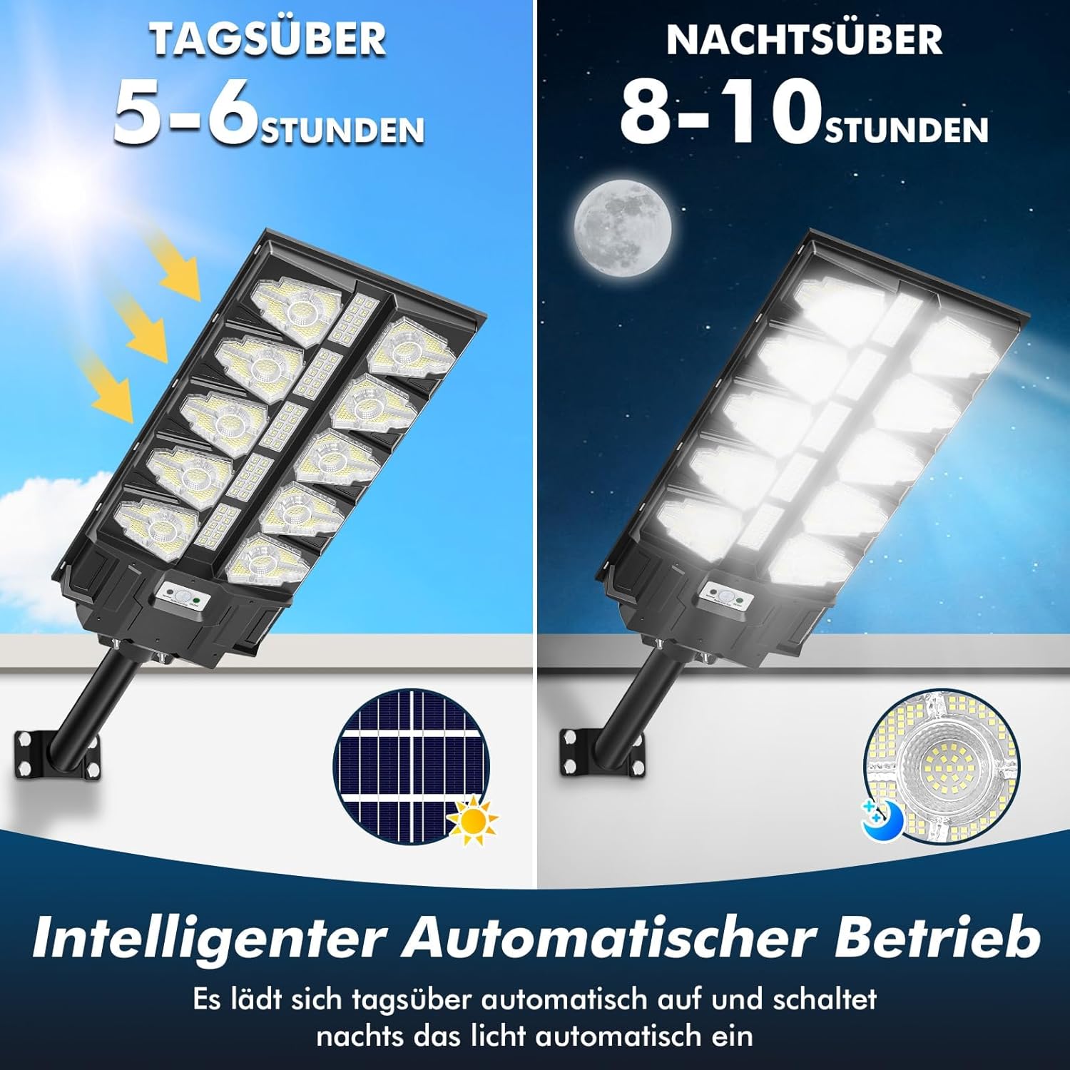 papasbox 6 Stück 2000W LED Solar Straßenlaterne mit Fernbedienung | Straßenlampe 6500K Solarbetriebene mit Bewegungsmelder Sensor | Außen Wegeleuchte im Freien Straßenleuchte