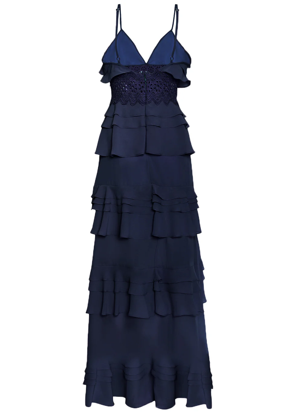 Sophia Navy Deep Plunge Layered Ruffle Maxi Dress