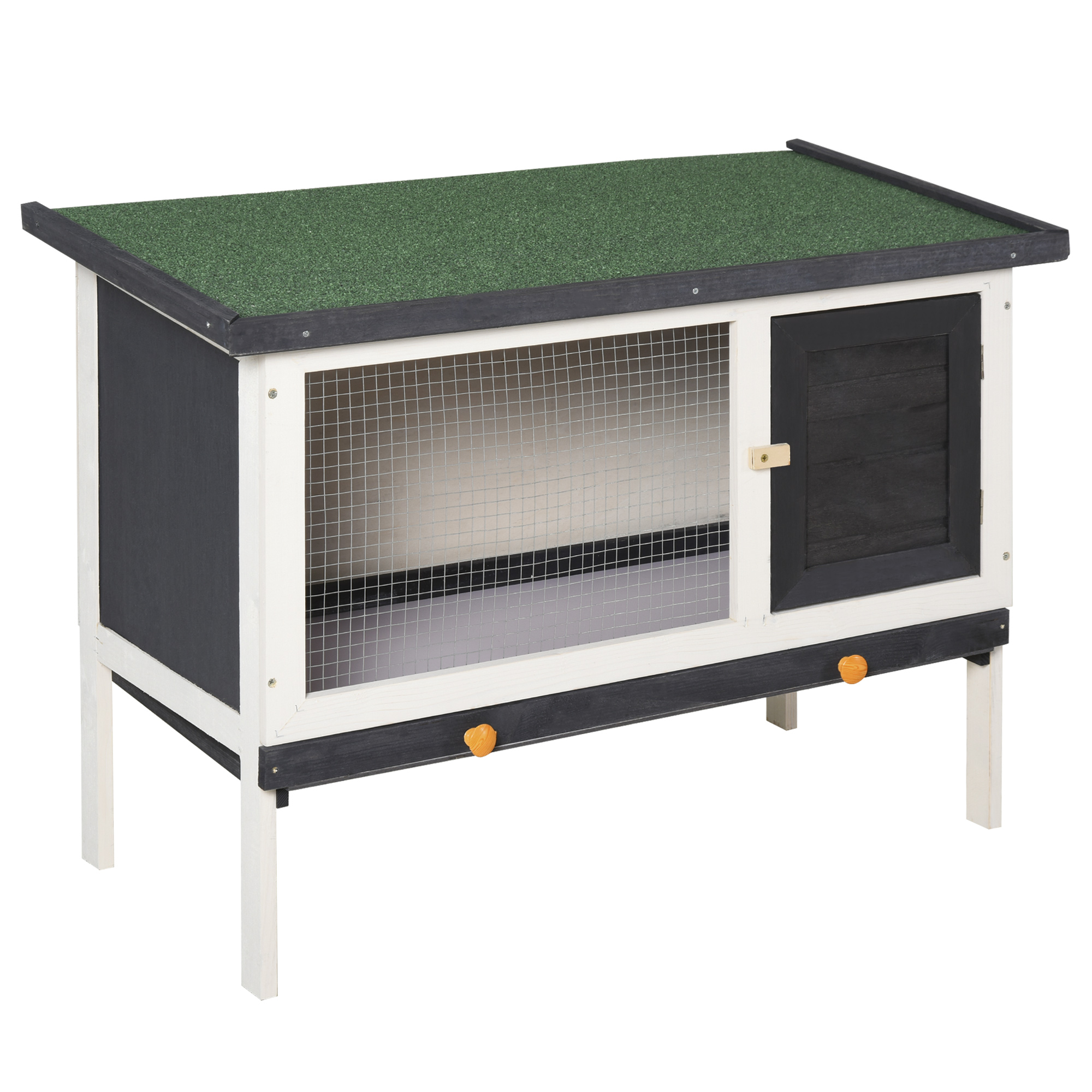 PawHut Kleintierstall mit Dach aus Teerpappe Massivholz Dunkelgrau+Weiß+Grün 90 x 45 x 65 cm