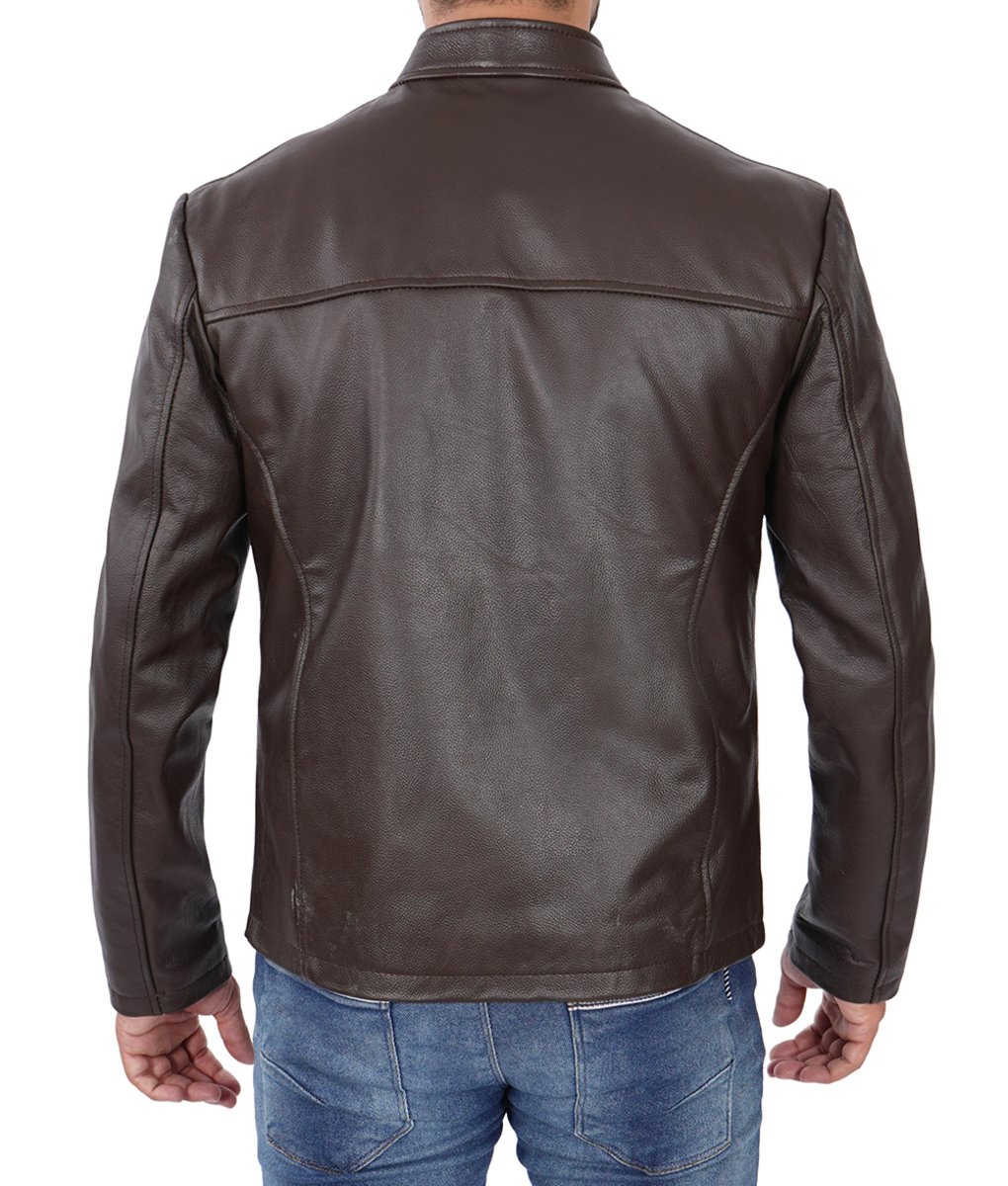 Mens Dark Brown Leather Cafe Racer Jacket