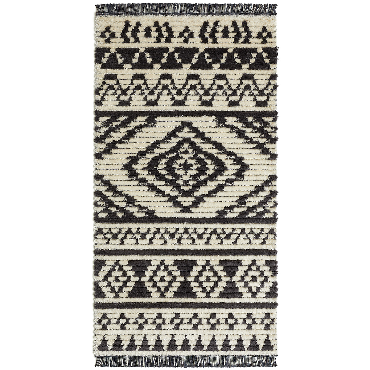 HOMCOM Hochflorteppich mit Fransen Beige-Schwarz 150 x 80 x 2,1 cm