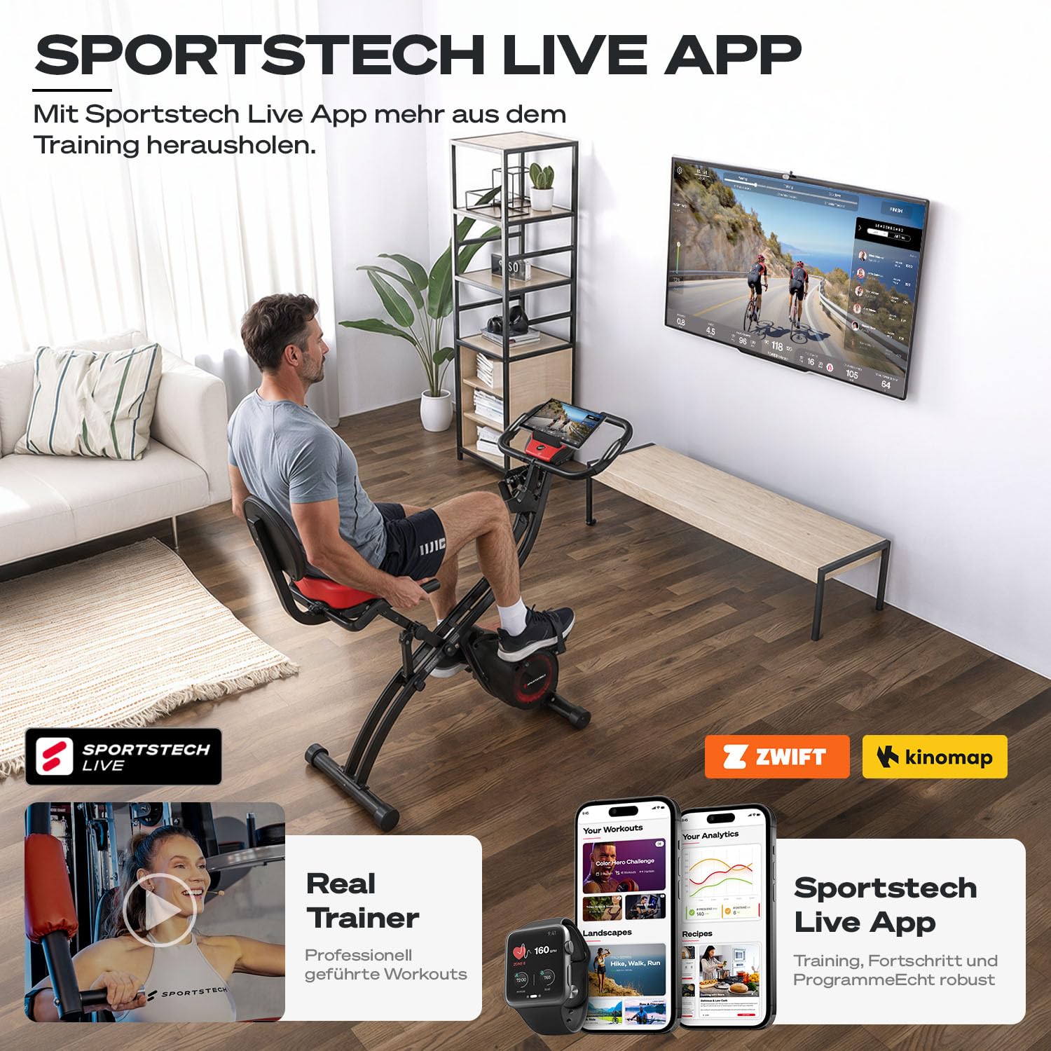 3-in-1 Heimtrainer Fahrrad klappbar mit tiefem Einstieg, X150, bis 150 kg, magnetischer Widerstand, LCD-Display