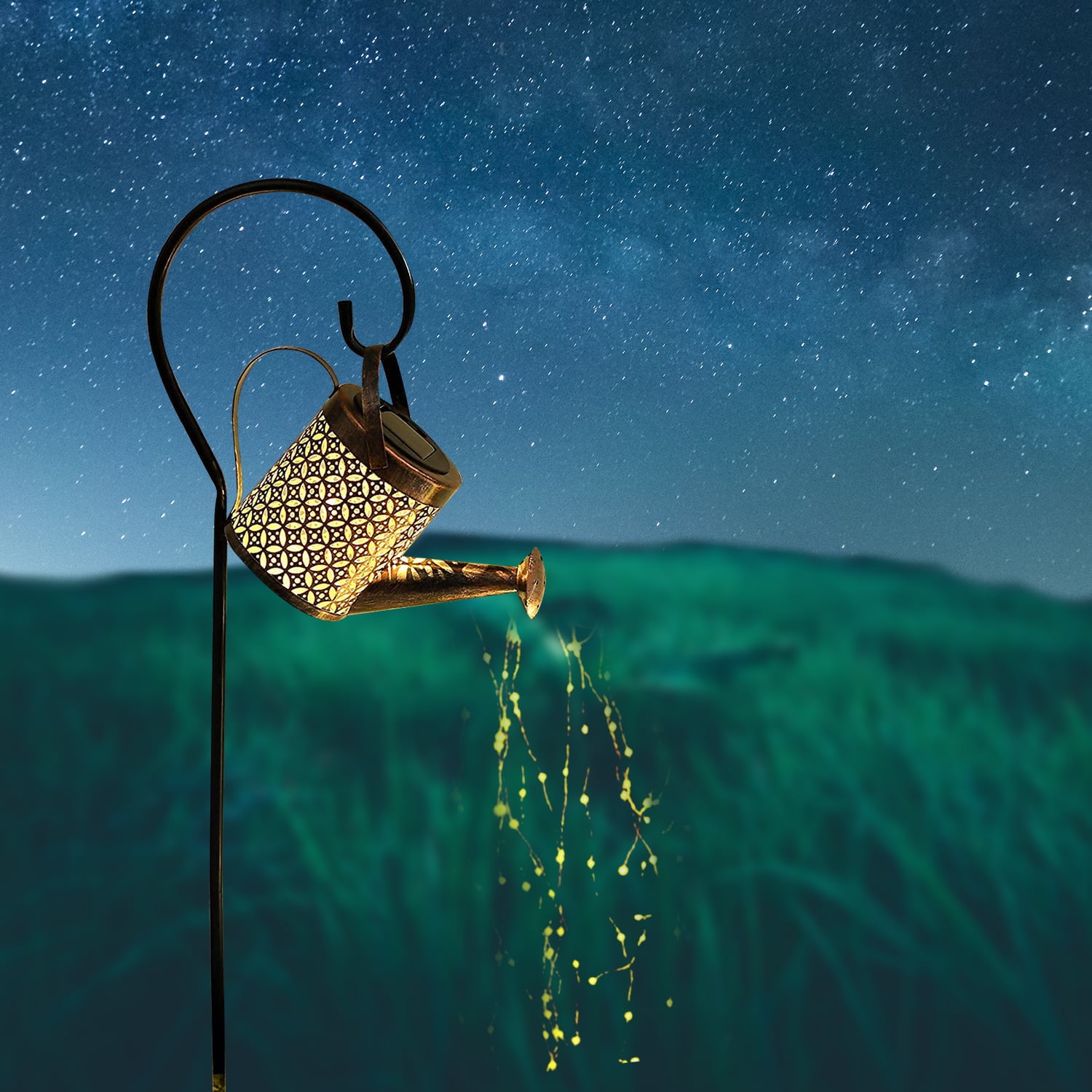 Syenll Solar Watering Can Light with Shepherd Hook, Metal, Waterproof, Outdoor Garden Decor, Warm White LED, Solar Powered
