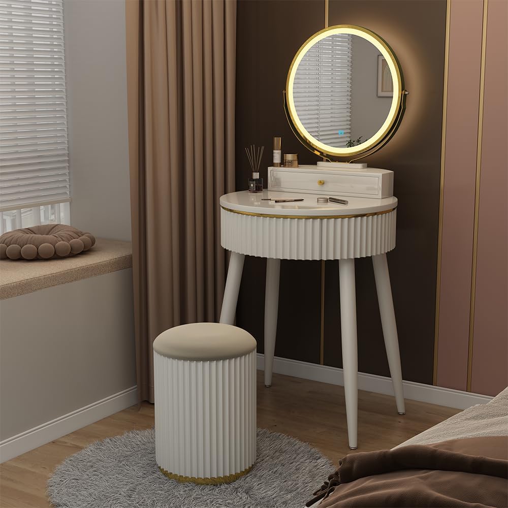 Vicco Gesa White 60 cm Dressing Table with LED Mirror in 3 Tone White Dimmable