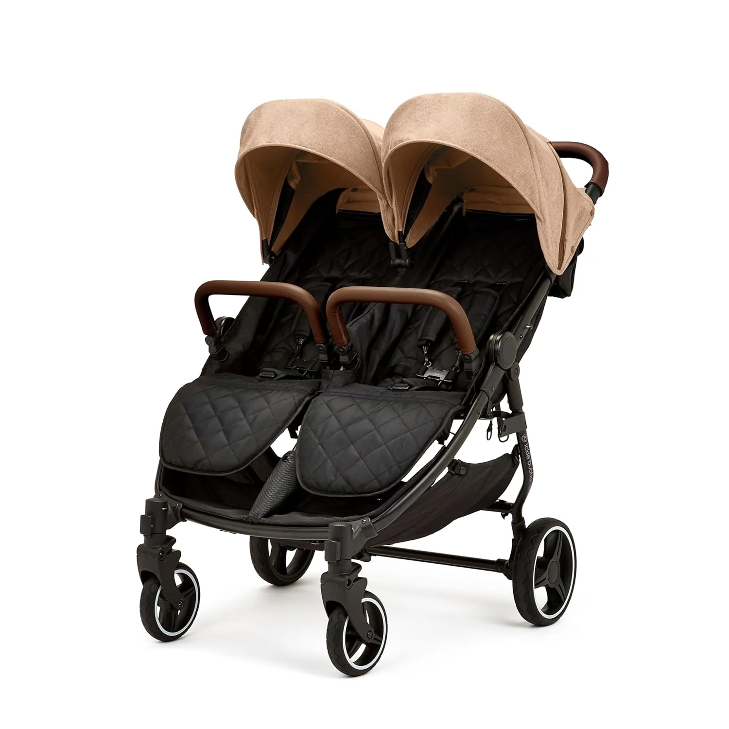 Venus Max Duo Buggy - geschikt vanaf de geboorte tot 15 kg (ongeveer 3 jaar), compacte, lichte, opvouwbare tweelingbuggy, inclusief regenhoes en voetenzak (Biscuit)