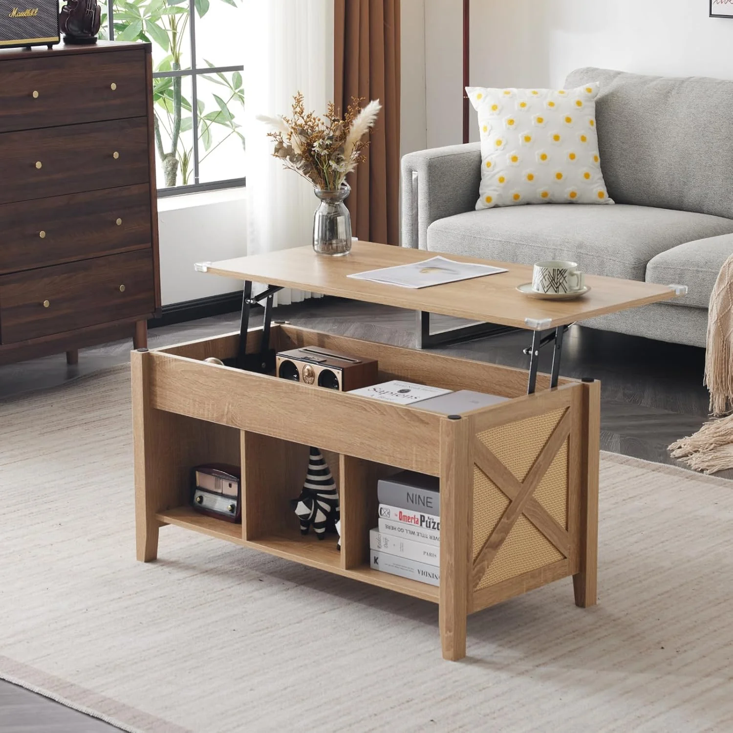 VINGLI Lift Top Coffee Table with Storage Shelf/Hidden Compartment